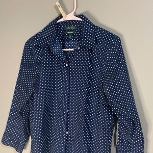 Lauren Ralph Lauren Button Up Polka Dot Long Sleeve Dress Shirt